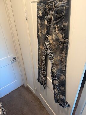 Valabasas Distressed Acid-Wash Jeans with Lace-Up Front